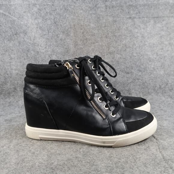 Aldo Shoes Womens 10 Fashion Wedge Sneakers Hidden Heel Zip Black Lace Up Style - Picture 1 of 15